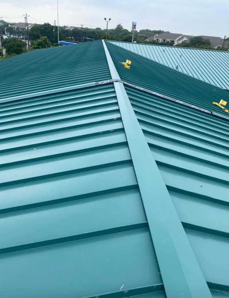Green commercial metal roof ridge and valley for Metal Roof Repair in Santa Fe Springs